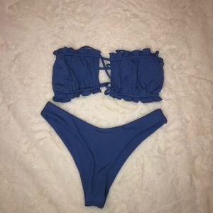 blue ruffled bikini